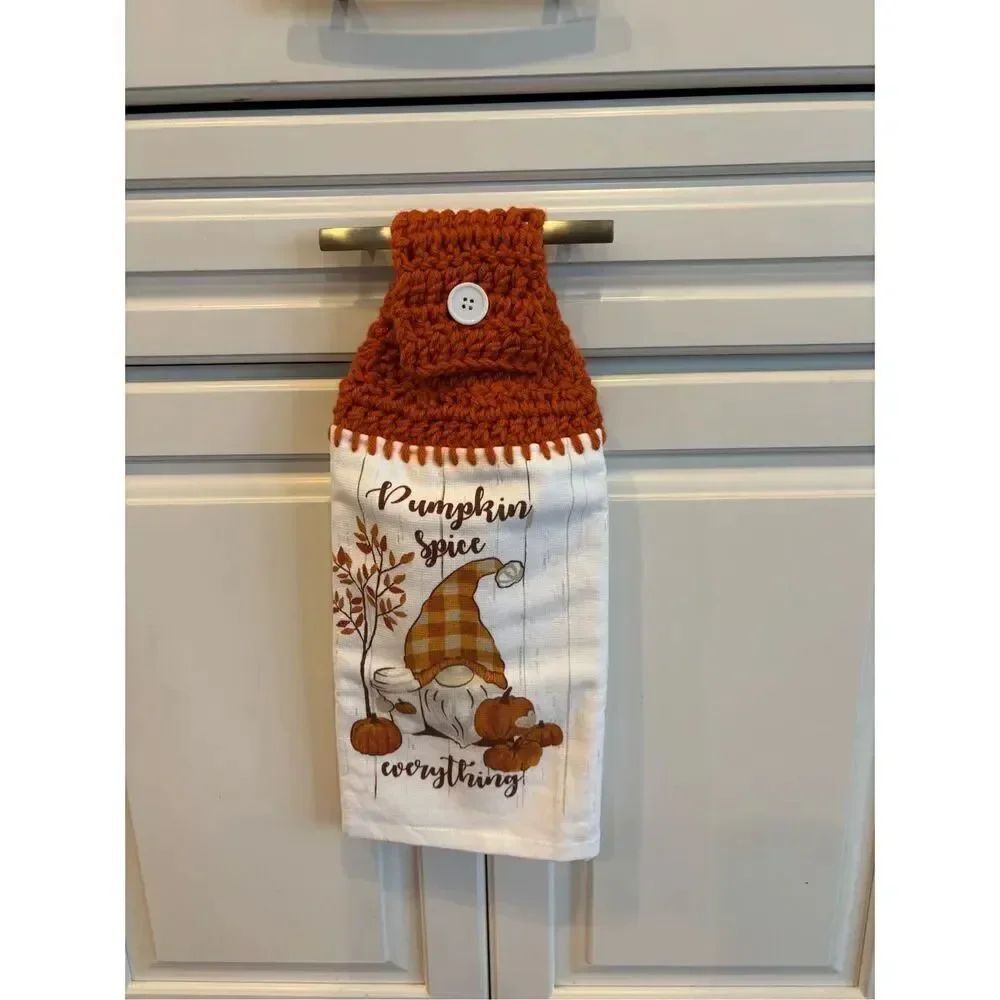 Crochet Top Kitchen Towel-Pumpkin spice everything gnome